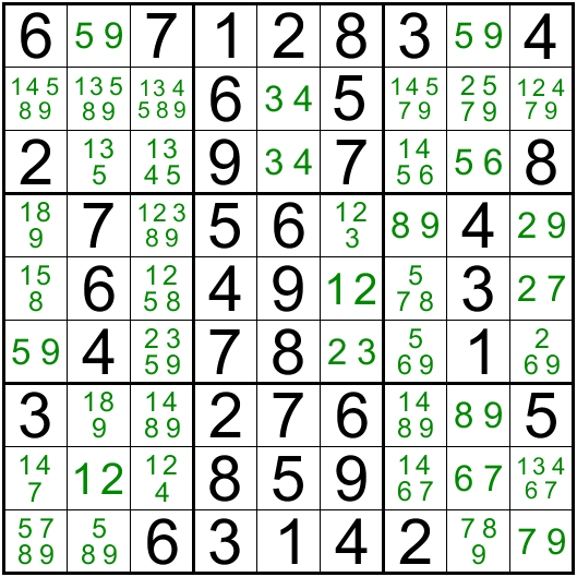 Basic solving techniques of a sudoku puzzle, applicable to easy, medium, hard levels